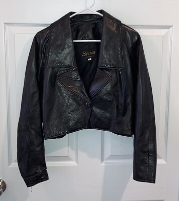 #ad Siena Womens Leather Cropped Jacket Size M Black $59.98