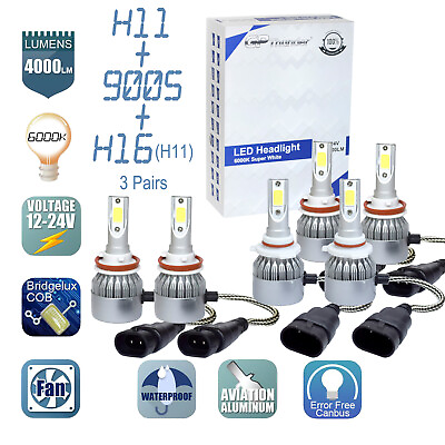 #ad 6x Combo H11 9005 H11 LED Headlight Conversion Kit High Low Beam Fog Light 6000K $25.99