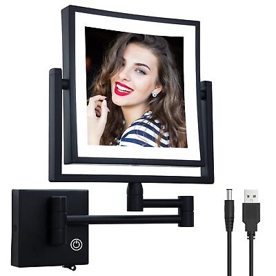 #ad Square Wall Mounted Makeup Mirror with Light and Magnification Wall Magnifyi... $175.19