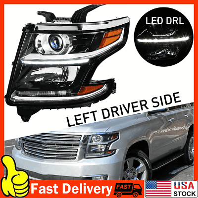 #ad Black Fits 2015 2020 Chevy Tahoe Headlights Lamps Suburban LED Strip Projector $158.83