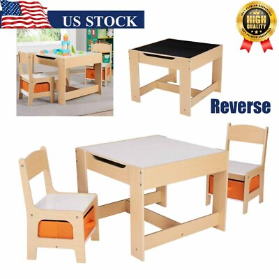 #ad Wood Kids Desk amp; Chair Set Drawing Play Table Top Storage Toy Activity Playroom $96.00