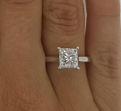 #ad 1.75 Ct Cathedral Solitaire Princess Cut Diamond Engagement Ring SI2 H 18k $2950.00