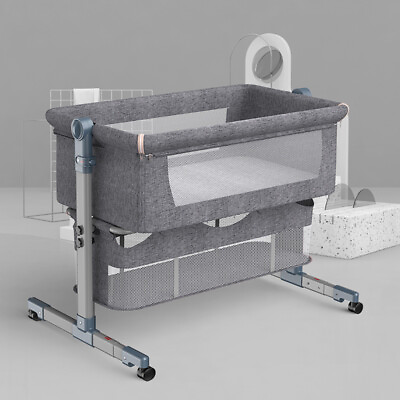 #ad Baby Newborn Bassinet Bedside Crib Infant Sleeper Bed Cradle Gray Portable USA $88.35