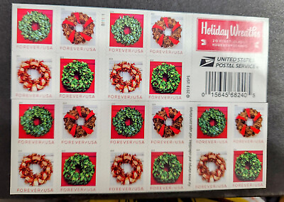#ad Booklet of 20 Christmas Wreaths First Class Stamps Face Value $13.60 $8.99