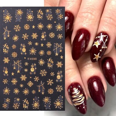 #ad Christmas Nail Art Stickers Decals Gold Glitter Snowflakes Baubles Stars F1000G GBP 2.85