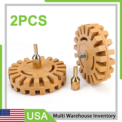 #ad 2X Decal Removal Eraser Wheel w Power Drill Arbor Adapter 4quot; Rubber Pinstripe $15.98