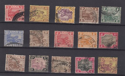 #ad Federated Malay States Unchecked Tiger Collection Of 15 Fine Used BP8907 GBP 10.00