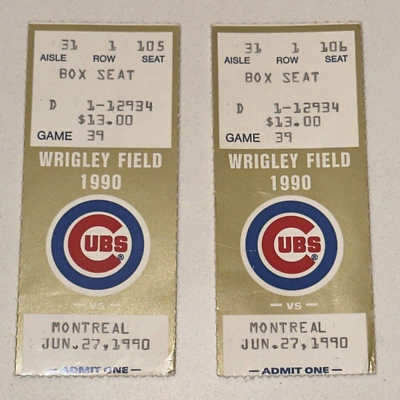 #ad 6 27 90 Expos MLB Cubs Wrigley Field Ticket Stub Larry Walker HR #6 Sandberg 2HR $22.49
