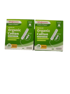 #ad WALGREENS 100% ORGANIC COTTON TAMPONS UNSENTED REGULAR 16 COUNT.02 Boxes $8.99
