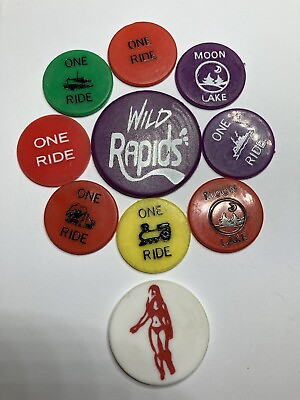#ad 10 VINTAGE PLASTIC RIDE TOKENS #qf1 SEARCH MY STORE FOR DEALS DEALS DEALS NOW $9.82