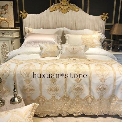 #ad Bedding Set Large Golden Lace Blanket White Rose Premium Egyptian Cotton Luxury $292.62