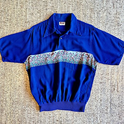 #ad Vintage 1950s Rare Gabardine Blue Novelty Duck Print Gaucho Pullover Shirt M $299.99