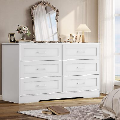 #ad 6 Drawers Dresser Double Wood Storage Dressers Chests of Drawers for Bedroom $179.99