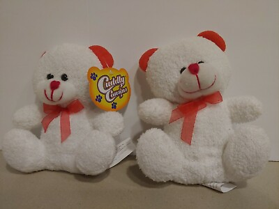 #ad 2 Cuddly Cousins White amp; Red Teddy Bears Lot Plush 6quot; Stuffed Animal Doll $6.95