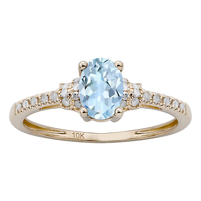 #ad 10k Yellow Gold Oval Aquamarine and Diamond Ring $155.99