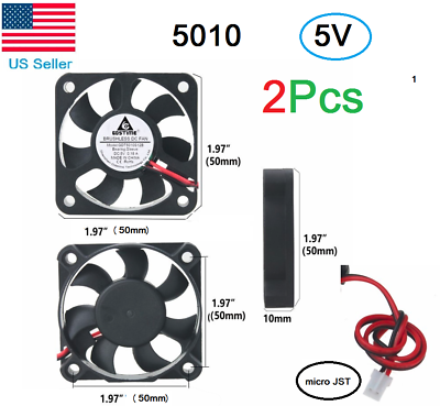 #ad 2pcs 4pcs 5V 2quot; 50mm Cooling Computer Fan 5010 50x50x10mm DC 3D Printer 2 Pin $9.98