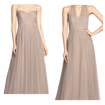 #ad JENNY YOO Dress Bridesmaid Prom Homecoming Maxi Tulle Convertible Brown Gray 10 $75.00