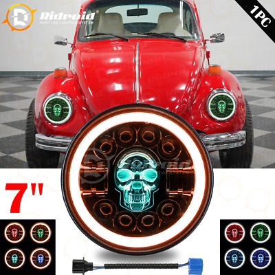 #ad 7quot; Inch Round LED RGB Headlight Hi Low Beam Halo DRL For VW Beetle 1950 1979 $39.98