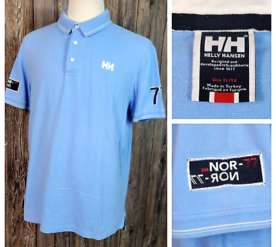 #ad Helly Hansen Norway 77 Polo Shirt Nor 77 Blue Casual Cotton Embroidered Mens XL $15.99