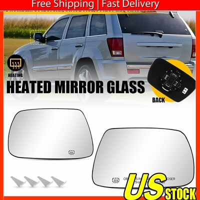 #ad Mirror Glass For Jeep Grand 2005 2010 Cherokee LH RH Heated Convex Backing Plate $34.99
