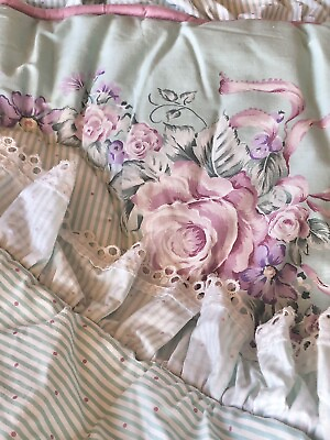 #ad Vintage Daisy Kingdom Crib Nursery Quilt Baby Pink Roses Reversible ￼Lace Trim $58.08