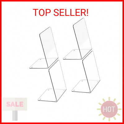 #ad Acrylic Bookends 4 Pcs Clear Book Ends for Shelves Transparent Bookend Organiz $13.50