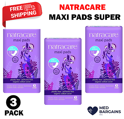 #ad Natracare Maxi Pads Super with Organic Cotton Cover 12CT Pack of 3 $14.99