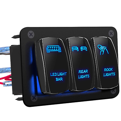 #ad LED Light Bar Switch Panel 3 Gang Rocker Switch Panel 12V Toggle Switch Panel $26.24