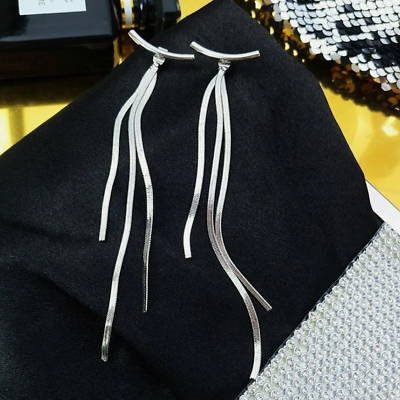 #ad Fahsion Silver Plated Long Tassel Chain Earrings Drop Dangle Ear Stud for Women $5.47