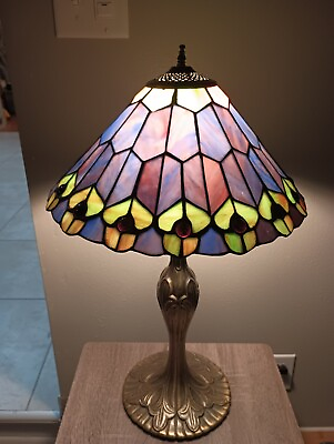 #ad Jeweled Peacock Tiffany Style Lamp 22quot; Tall Lamp Shade 14quot; Diameter $200.00