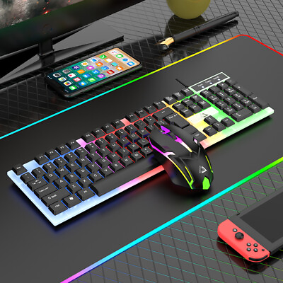 #ad Rainbow LED Gaming Keyboard and Mouse Set Multi Colored Backlight Mouse $16.99