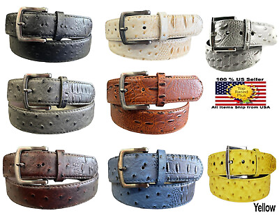 #ad MEN FAUX Animal exotic style SKIN GENUINE LEATHER STITCHED BELT w BELT BUCKLE $11.95