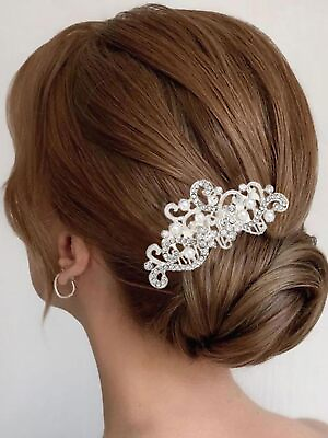 #ad Rhinestone Bride Wedding Hair Comb Pearl Bridal Hair Piece Sparkly Hair Acces... $16.45
