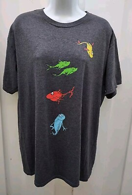#ad Pamp;C Gray Dr.Seuss 1 Fish 2 Fish Red Fish Blue Fish T Shirt Adult Size L Large $12.99