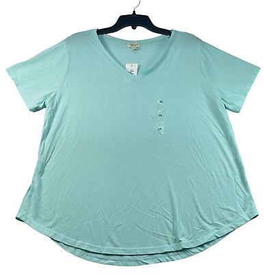 #ad Style amp; Co. Shirt Womens Plus Size 2X Teal Blue V Neck Short Sleeve Casual New $19.99