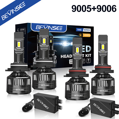 #ad BEVINSEE 4x 9005 9006 LED Headlight Bulbs Kit High Low Beam Light Bright White $83.99