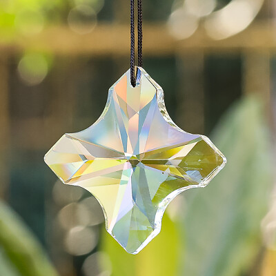 #ad Rainbow Clear Cross Crystal Prism Chandelier Pendant Suncatcher Hanging Decor $7.30