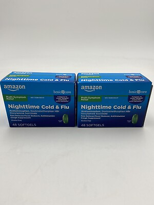 #ad Basic Care Nighttime Multi Symptom Cold Flu Relief Softgels 48Ct Exp 10 24 2PK $14.95