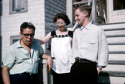 #ad 1960 Mom Sons Back Porch Sunny Day South Side Chicago Kodachrome 35mm Slide $3.50