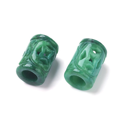 #ad 10pcs Natural Burma Jade Stone European Beads Column Hollow Loose Charms 14x10mm $19.40