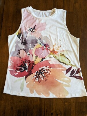 #ad ladies large floral multi color scoop tank top perfect for a Holiday Vacation $10.20