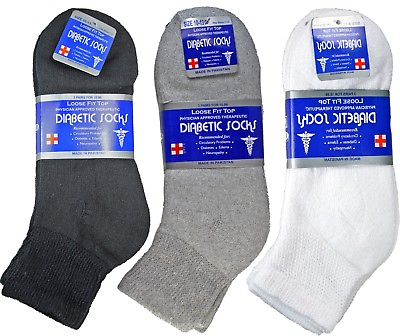 #ad 3 12 Pairs Diabetic Ankle Quarter Crew Socks Health Cotton Men Women Circulatory $7.49