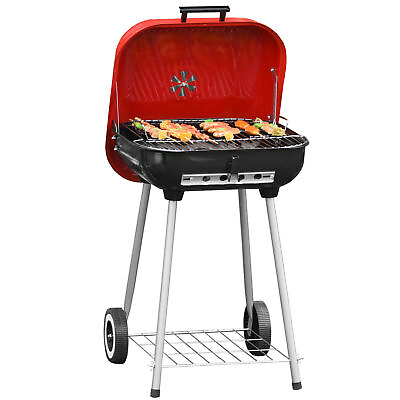 #ad Portable Charcoal Grill with Wheels Bottom Shelf BBQ Smoker for Picnic Camping $65.51