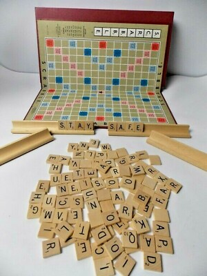 #ad Scrabble Crossword Game 1953 Complete Board Game 100 Tiles 4 Racks Pre owned EUC C $130.99