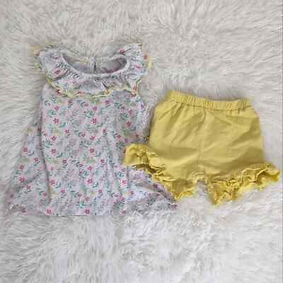 #ad Ruffle Butts 2 Girls Floral Two Piece Spring Summer Set Yellow $16.00