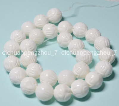 #ad Natural 12mm White Carving Coral Gemstone Round Loose Beads 15quot; Strand $8.99