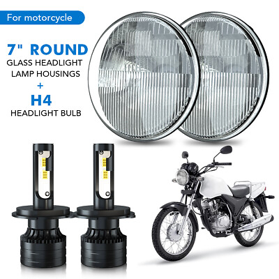 #ad For 1974 1978 Motorcycle SS175 7quot; Round Sealed Beam Glass HEADLIGHTs H4 Bulbs $119.75