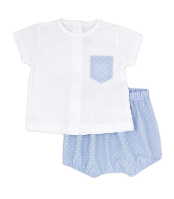 #ad Boys Spanish Soft Cotton White Short Sleeve T shirt and Sky Blue Shorts Set GBP 14.00
