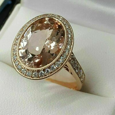 #ad 3Ct Oval Cut Morganite amp; Diamond Halo Wedding Engagement Ring 14k Rose Gold Over $76.49