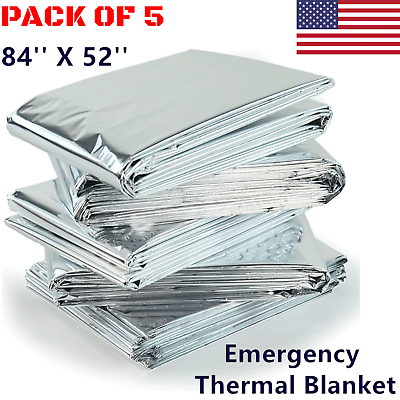5 Pack Emergency Blankets Thermal Mylar Survival Safety Insulating Heat 54quot;x 82quot; $6.89